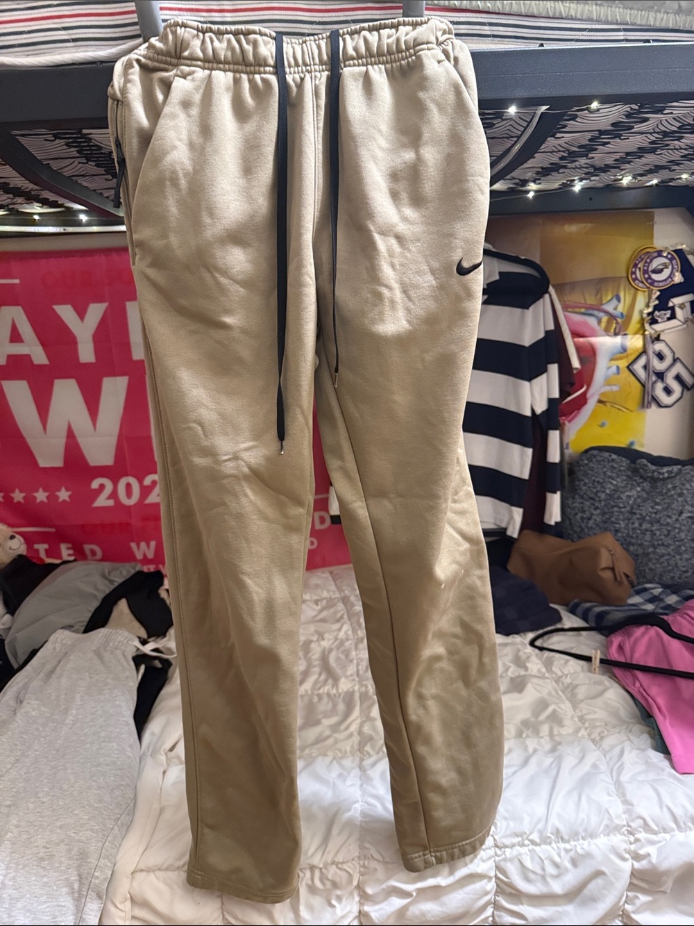 Nike Tan/Cream Sweatpants with Black Drawstrings